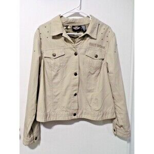 !! FINAL MKDWN Harley Davidson Cropped Jacket Women's Khaki Embroidered Logo